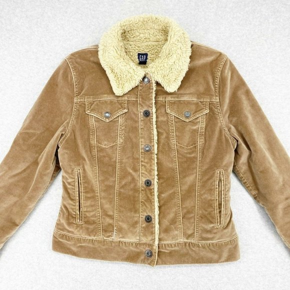 GAP y2k Brown Velour Penny Lane Velour Sherpa Jacket Womens Size Medium Utility - Picture 2 of 9